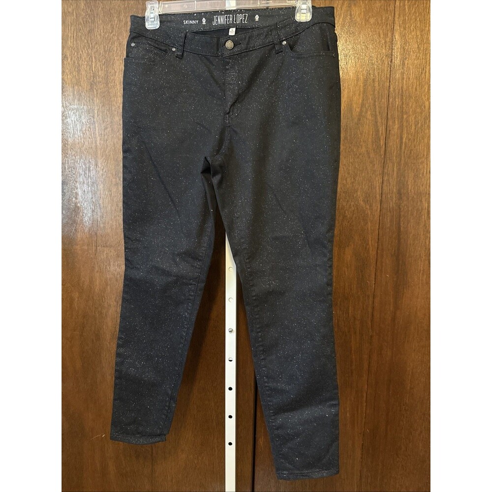 Jennifer Lopez Skinny Black Glitter Jeans Size 16 W/ Sparkle /Stretch